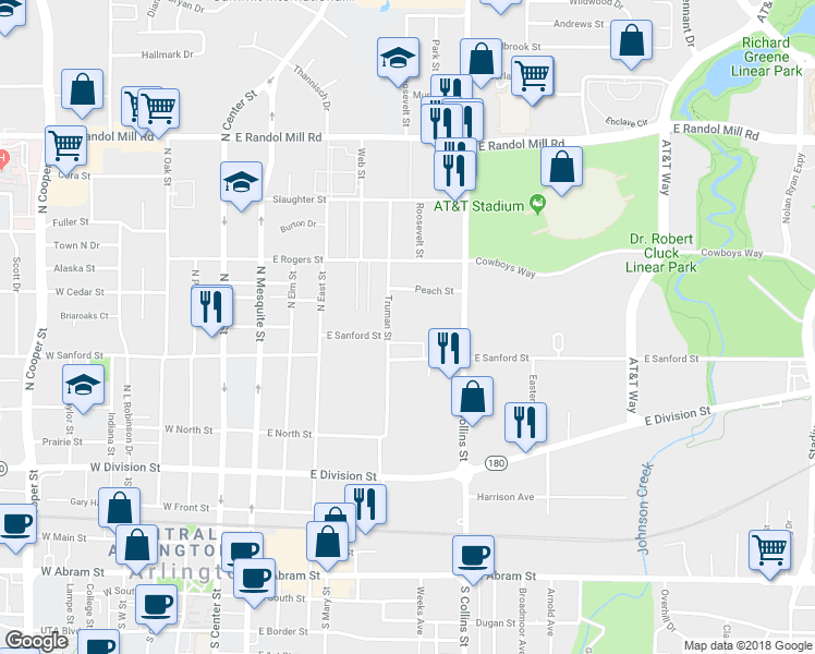 map of restaurants, bars, coffee shops, grocery stores, and more near 609 Truman Street in Arlington