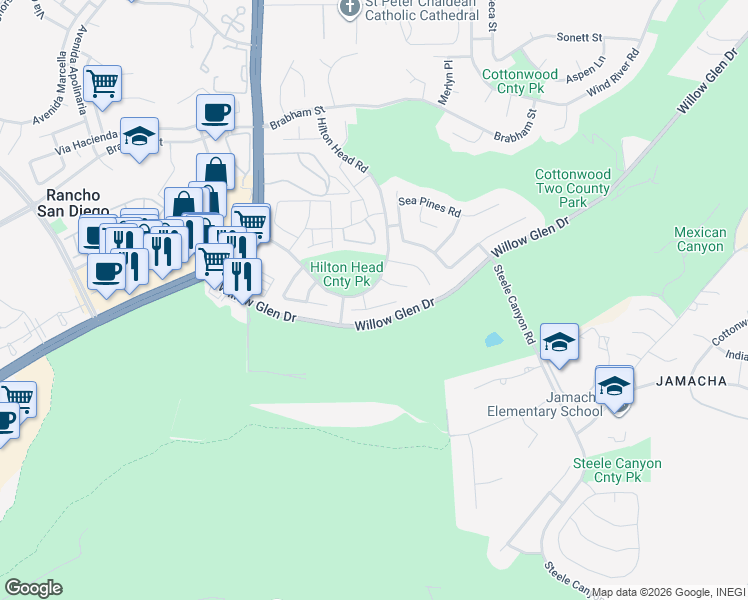 map of restaurants, bars, coffee shops, grocery stores, and more near 1655 Emerald Point Court in El Cajon
