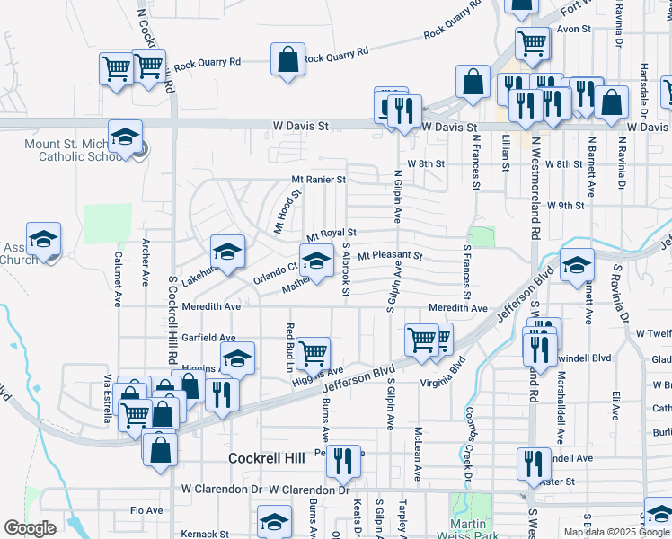 map of restaurants, bars, coffee shops, grocery stores, and more near 3911 Mather Court in Dallas