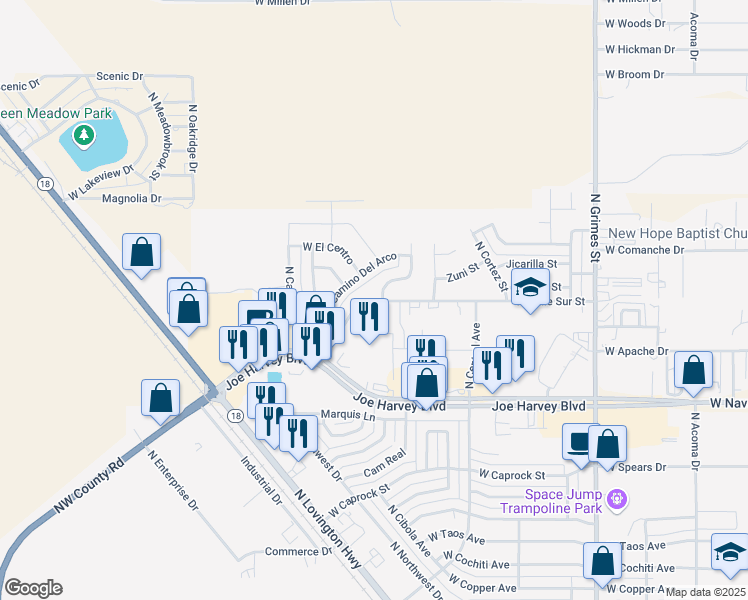 map of restaurants, bars, coffee shops, grocery stores, and more near 1515 W Calle Sur St in Hobbs