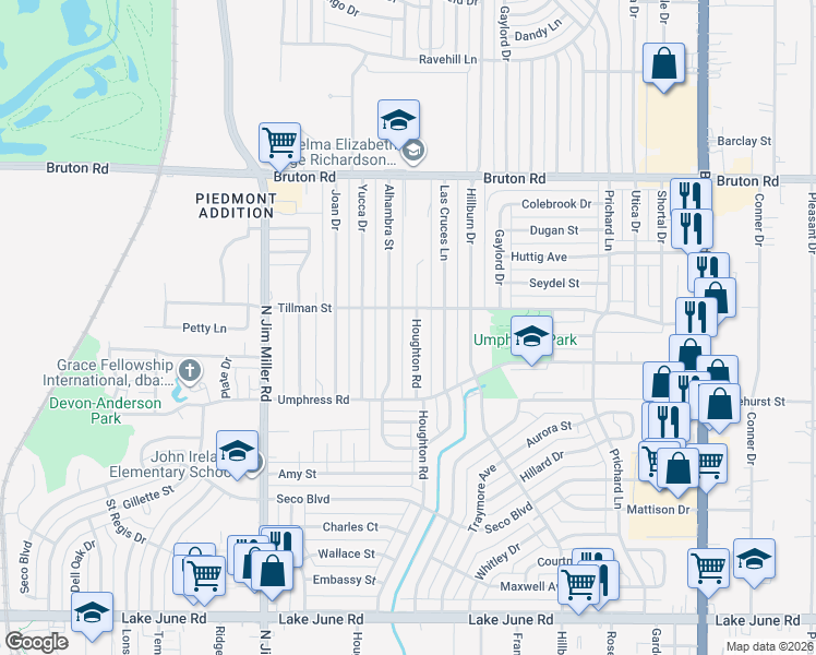 map of restaurants, bars, coffee shops, grocery stores, and more near 1811 Houghton Road in Dallas