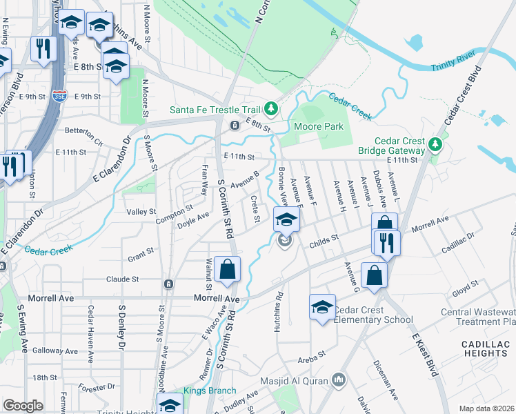 map of restaurants, bars, coffee shops, grocery stores, and more near 541 Faulk Street in Dallas