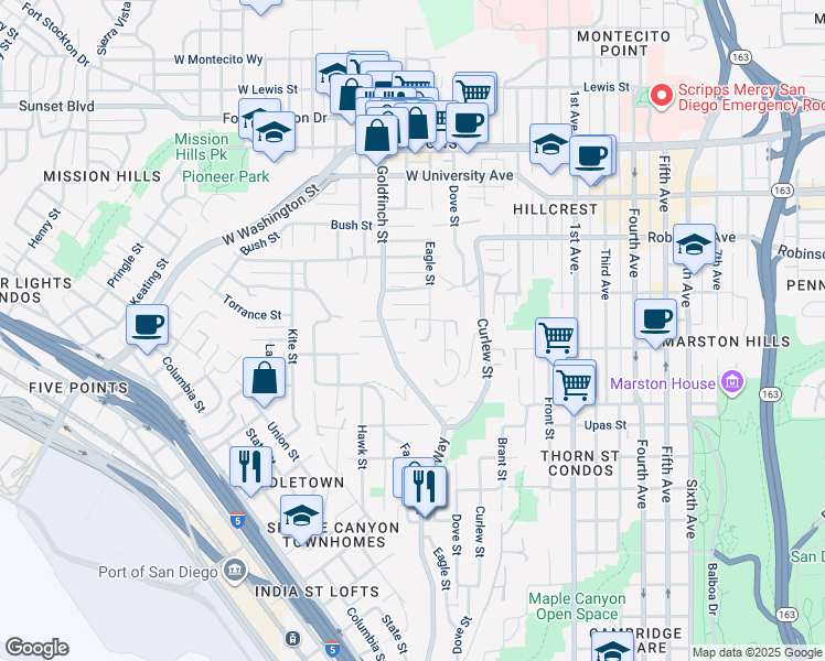map of restaurants, bars, coffee shops, grocery stores, and more near 715 Torrance Street in San Diego