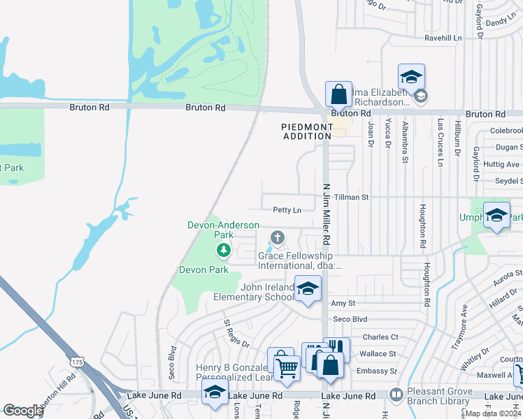 map of restaurants, bars, coffee shops, grocery stores, and more near 1900 Bodine Lane in Dallas