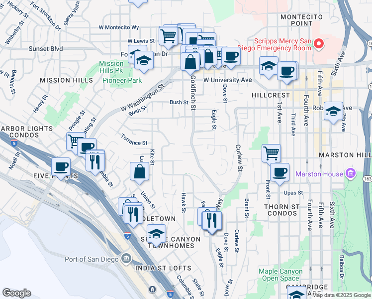 map of restaurants, bars, coffee shops, grocery stores, and more near 917 Torrance Street in San Diego