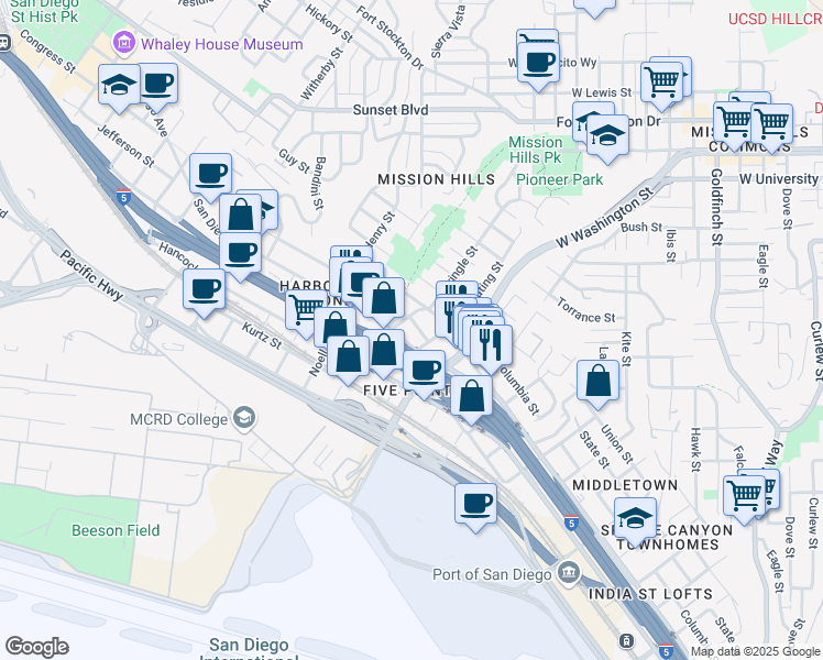 map of restaurants, bars, coffee shops, grocery stores, and more near 1748 San Diego Avenue in San Diego