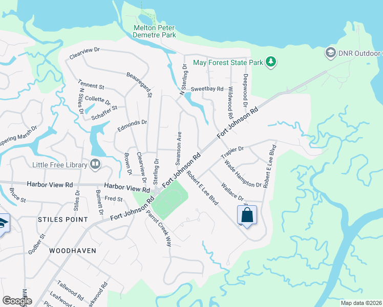 map of restaurants, bars, coffee shops, grocery stores, and more near 552 Fort Johnson Road in Charleston