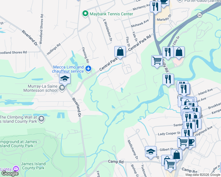 map of restaurants, bars, coffee shops, grocery stores, and more near 687 Riley Road in Charleston