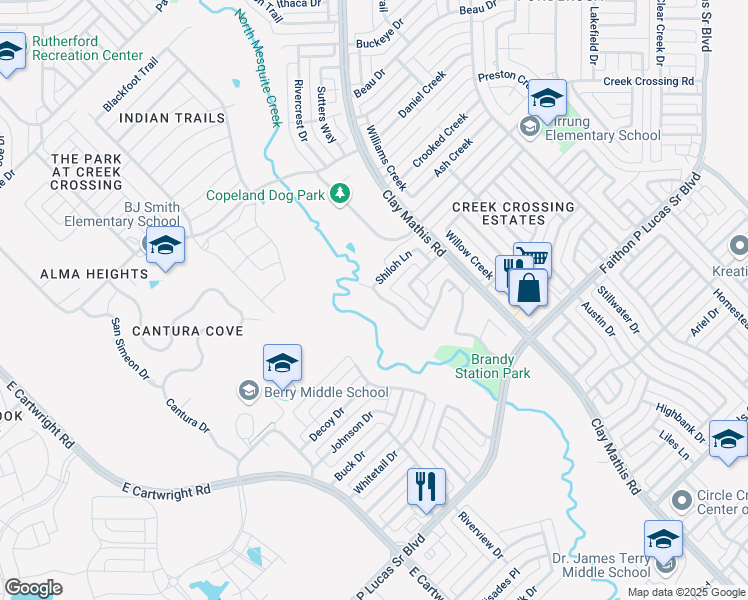 map of restaurants, bars, coffee shops, grocery stores, and more near 1609 Vicksburg Drive in Mesquite