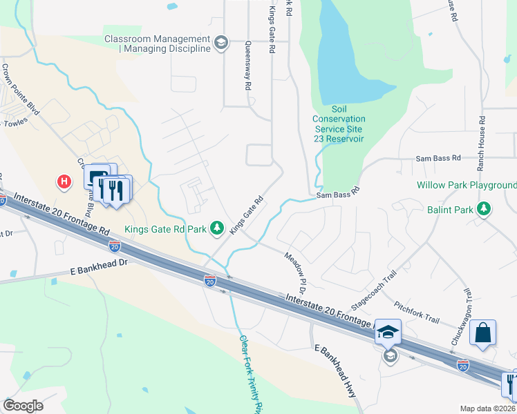 map of restaurants, bars, coffee shops, grocery stores, and more near 133 Breeders Drive in Willow Park