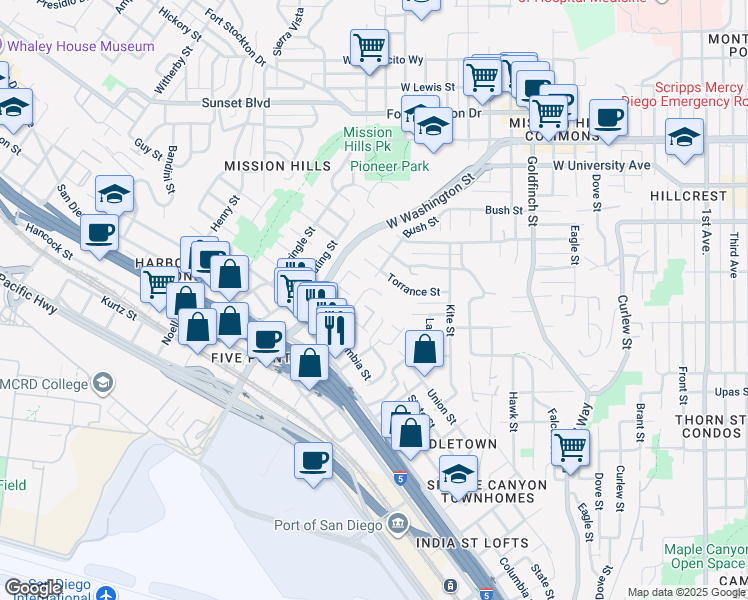 map of restaurants, bars, coffee shops, grocery stores, and more near in San Diego