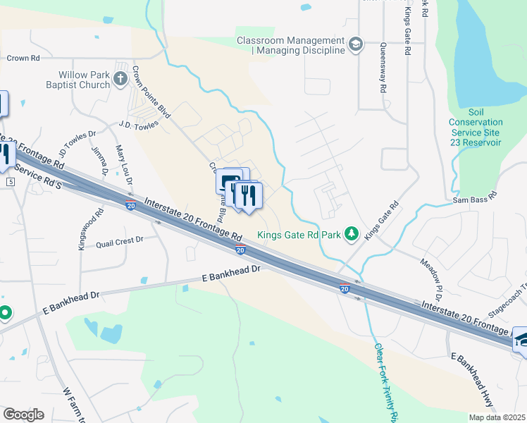 map of restaurants, bars, coffee shops, grocery stores, and more near 220 Shops Boulevard in Willow Park