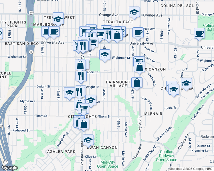 map of restaurants, bars, coffee shops, grocery stores, and more near 4518 Dwight Street in San Diego