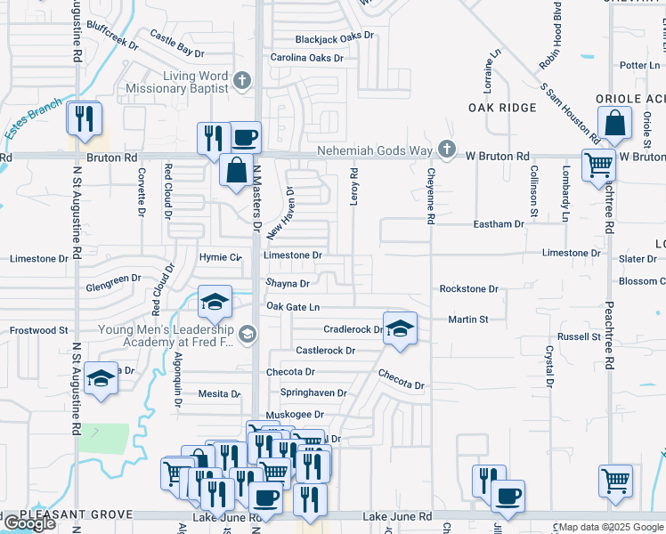 map of restaurants, bars, coffee shops, grocery stores, and more near 10332 Shayna Drive in Dallas