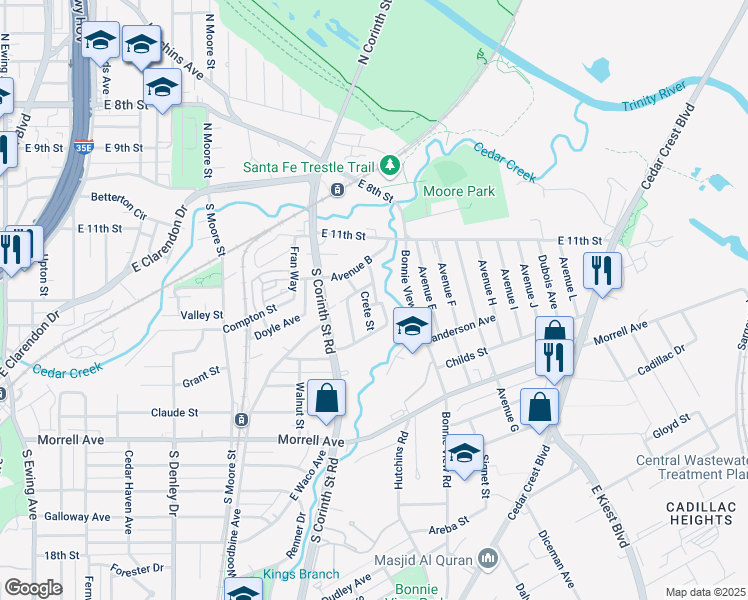 map of restaurants, bars, coffee shops, grocery stores, and more near 541 Faulk Street in Dallas