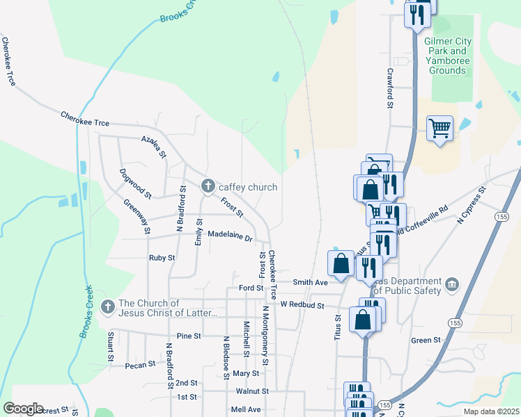 map of restaurants, bars, coffee shops, grocery stores, and more near 1426 Cherokee Trce in Gilmer