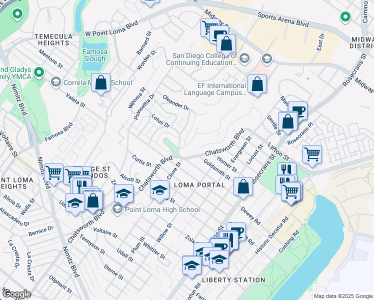 map of restaurants, bars, coffee shops, grocery stores, and more near 2675 Clove Street in San Diego