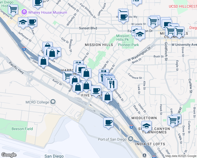 map of restaurants, bars, coffee shops, grocery stores, and more near 1806 McKee Street in San Diego