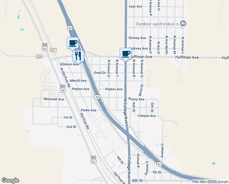 map of restaurants, bars, coffee shops, grocery stores, and more near 401-499 North Avenue T in Snyder