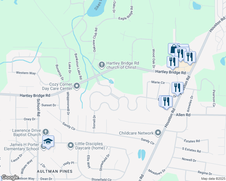 map of restaurants, bars, coffee shops, grocery stores, and more near 6005 Argyle Loop in Macon