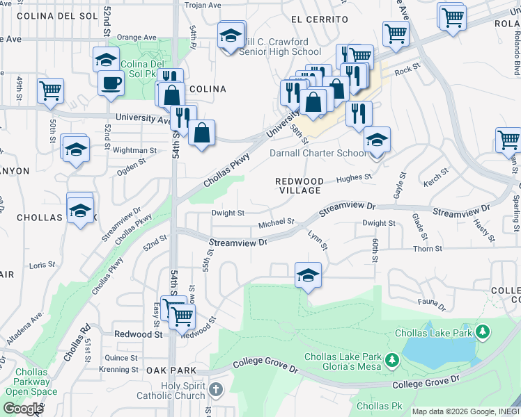 map of restaurants, bars, coffee shops, grocery stores, and more near 3536 Day Street in San Diego