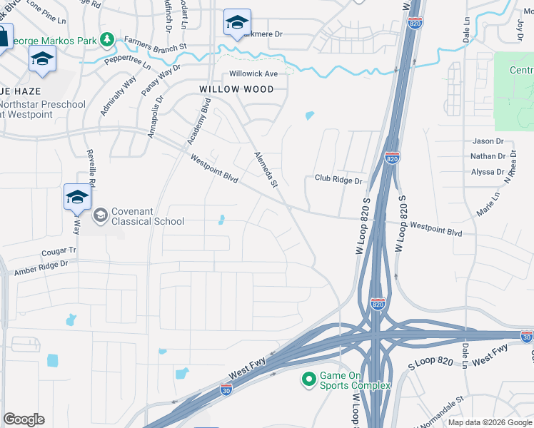 map of restaurants, bars, coffee shops, grocery stores, and more near 1308 Alemeda Street in Fort Worth