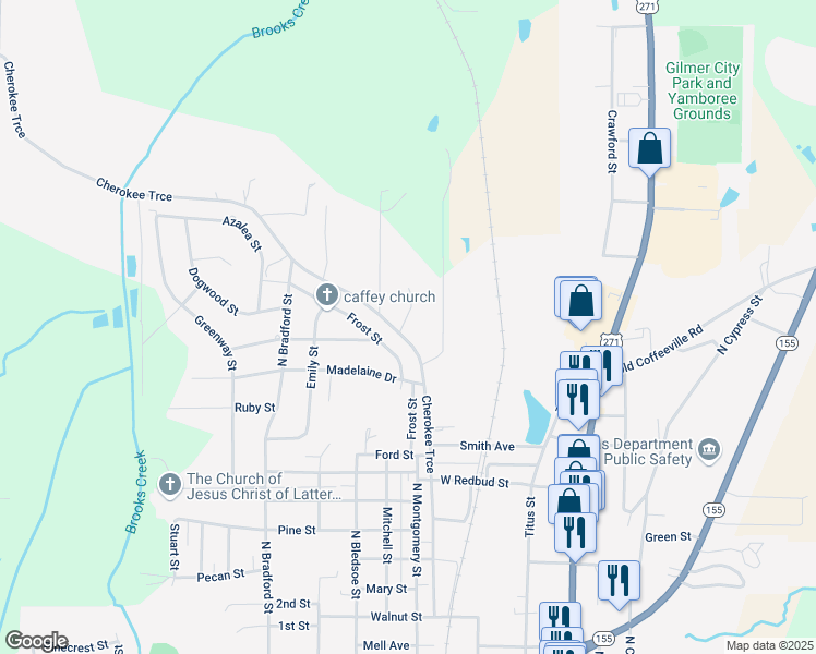 map of restaurants, bars, coffee shops, grocery stores, and more near 1426 Cherokee Trce in Gilmer