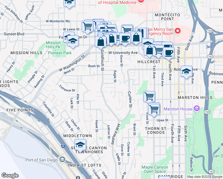 map of restaurants, bars, coffee shops, grocery stores, and more near 3693 Eagle Street in San Diego