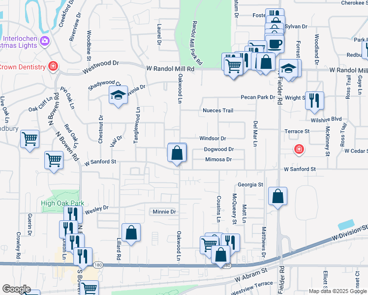 map of restaurants, bars, coffee shops, grocery stores, and more near 1912 Windsor Drive in Arlington