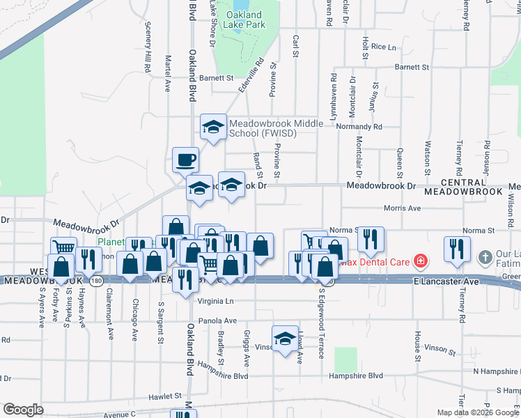 map of restaurants, bars, coffee shops, grocery stores, and more near 4415 Morris Court in Fort Worth