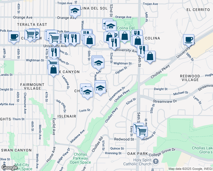 map of restaurants, bars, coffee shops, grocery stores, and more near in San Diego