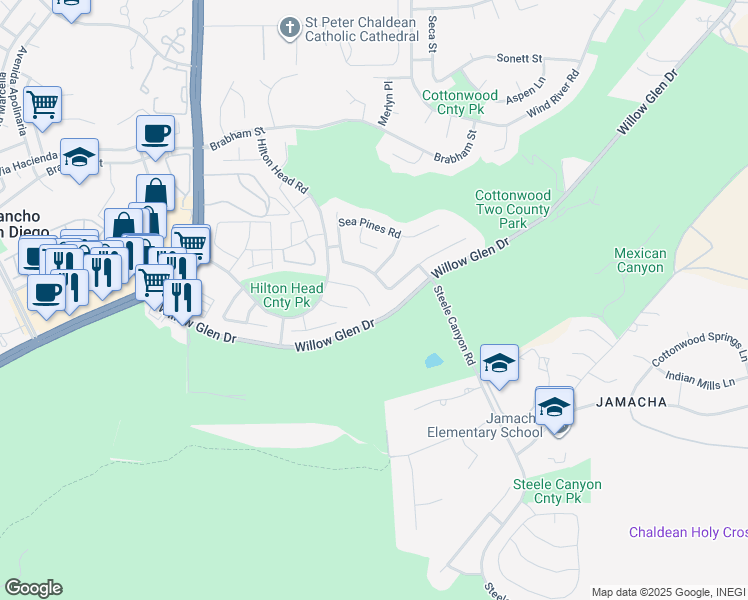 map of restaurants, bars, coffee shops, grocery stores, and more near 1793 Augusta Court in El Cajon
