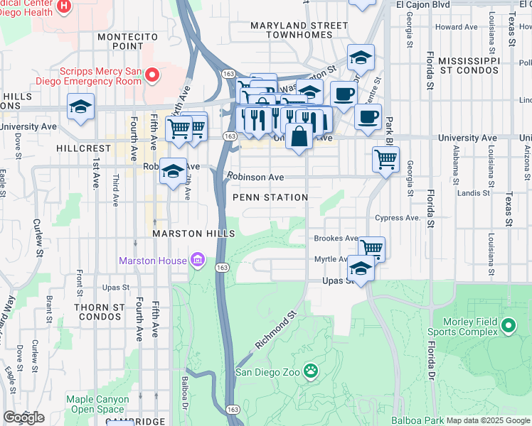 map of restaurants, bars, coffee shops, grocery stores, and more near 1068 Cypress Avenue in San Diego