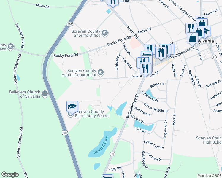 map of restaurants, bars, coffee shops, grocery stores, and more near 411 Pine Street in Sylvania