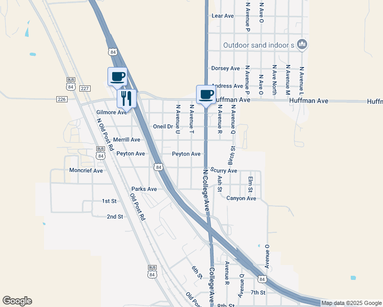 map of restaurants, bars, coffee shops, grocery stores, and more near 401 North Avenue T in Snyder