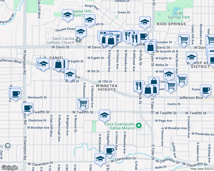 map of restaurants, bars, coffee shops, grocery stores, and more near in Dallas