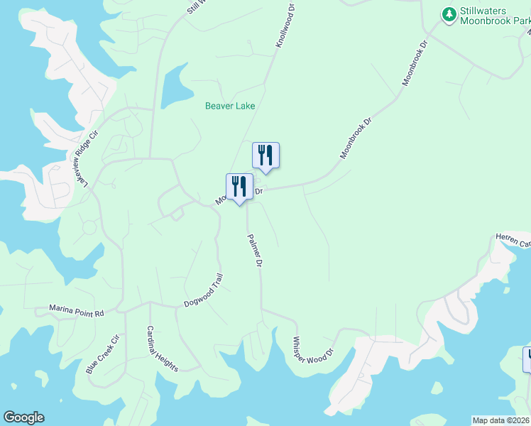 map of restaurants, bars, coffee shops, grocery stores, and more near 484 Moonbrook Drive in Dadeville