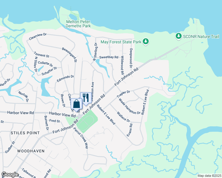 map of restaurants, bars, coffee shops, grocery stores, and more near 514 Fort Johnson Road in Charleston
