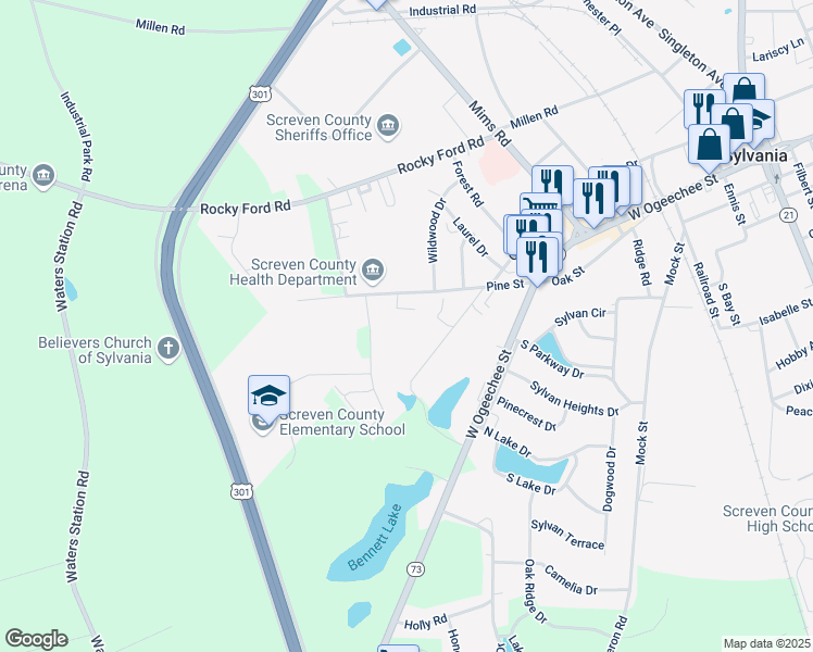 map of restaurants, bars, coffee shops, grocery stores, and more near 411 Pine Street in Sylvania