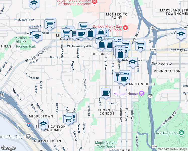 map of restaurants, bars, coffee shops, grocery stores, and more near 3683 Albatross Street in San Diego