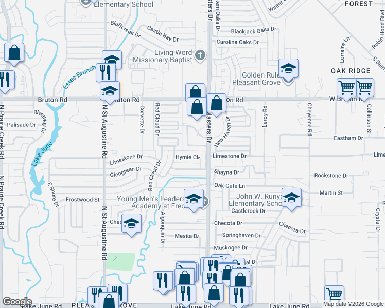 map of restaurants, bars, coffee shops, grocery stores, and more near 10037 Hymie Circle in Dallas