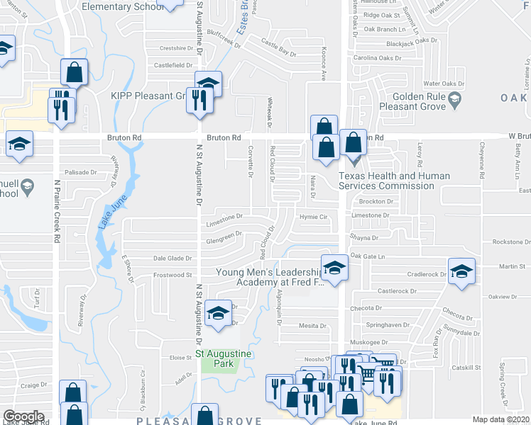 map of restaurants, bars, coffee shops, grocery stores, and more near 1885 Red Cloud Drive in Dallas