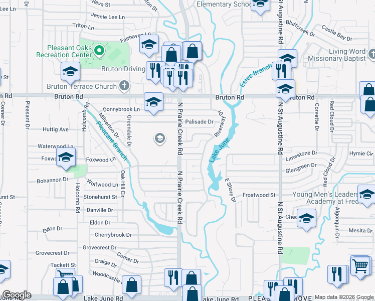 map of restaurants, bars, coffee shops, grocery stores, and more near 9225 Pondview Drive in Dallas