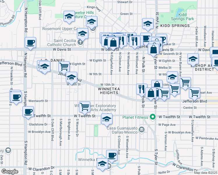 map of restaurants, bars, coffee shops, grocery stores, and more near in Dallas