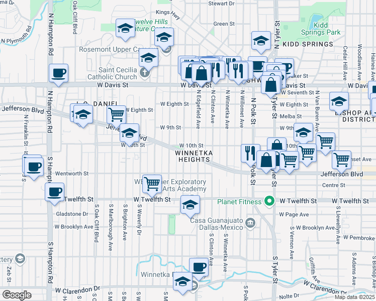 map of restaurants, bars, coffee shops, grocery stores, and more near in Dallas
