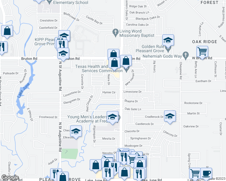 map of restaurants, bars, coffee shops, grocery stores, and more near 10039 Hymie Circle in Dallas