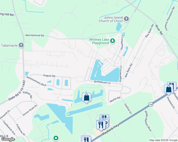 map of restaurants, bars, coffee shops, grocery stores, and more near 2931 Waterleaf Road in Johns Island