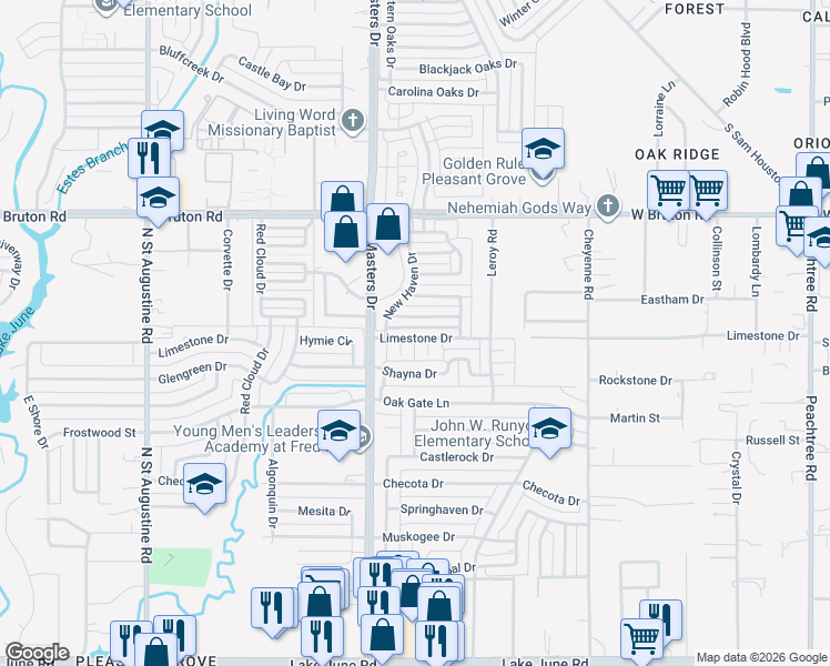 map of restaurants, bars, coffee shops, grocery stores, and more near 10335 Limestone Drive in Dallas