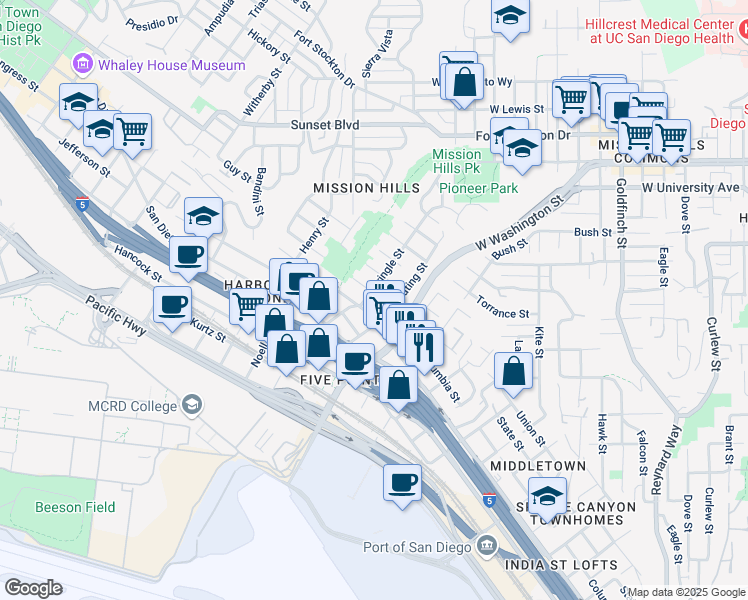 map of restaurants, bars, coffee shops, grocery stores, and more near 1770 Linwood Street in San Diego