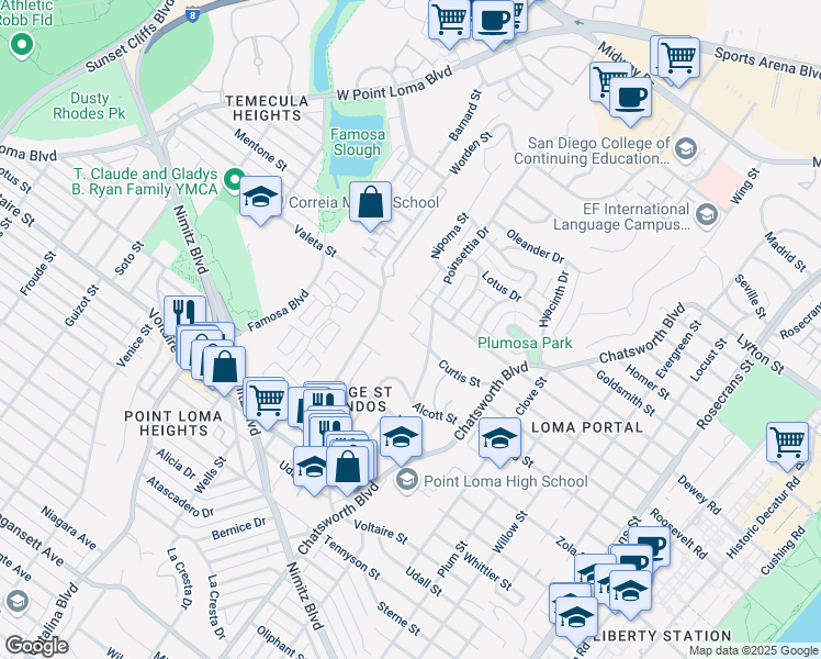 map of restaurants, bars, coffee shops, grocery stores, and more near 3742 - 3788 Curtis Street in San Diego